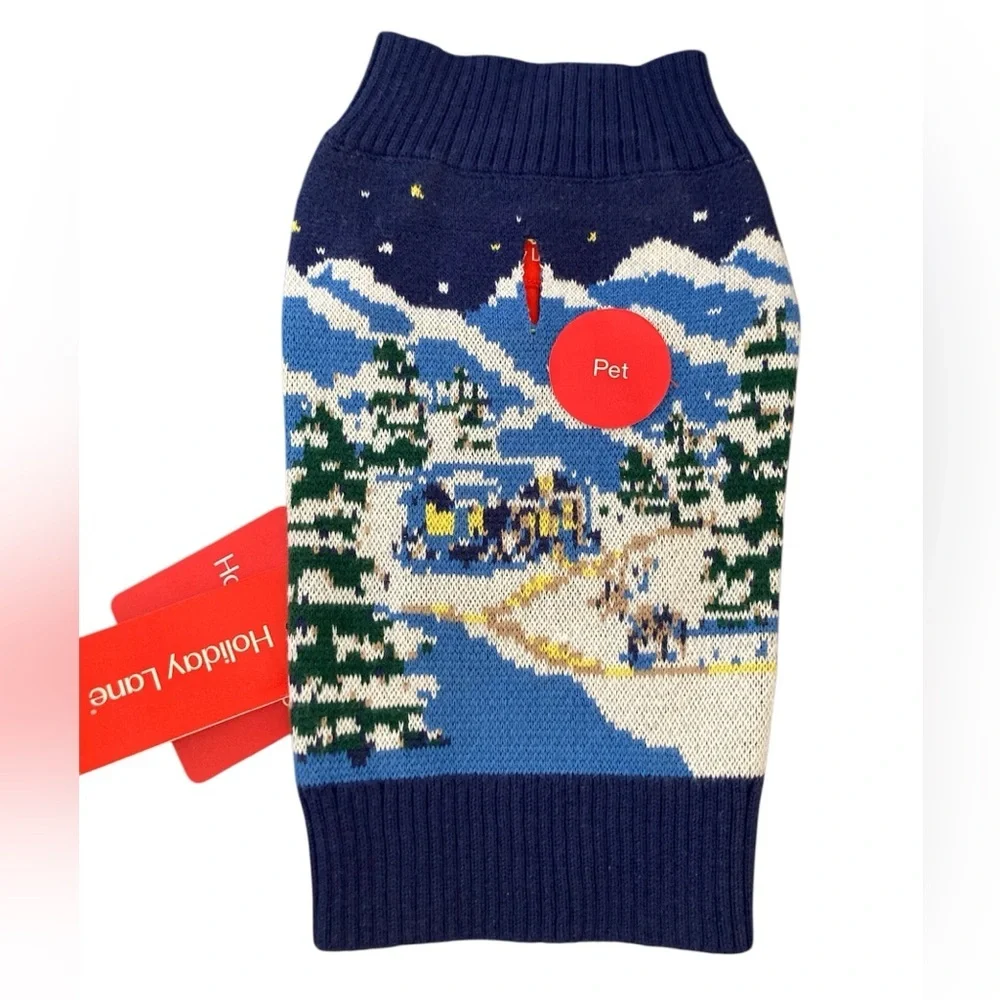 Holiday Lane XS Pet Sweater snowy village town wonderland Blue family sweaters